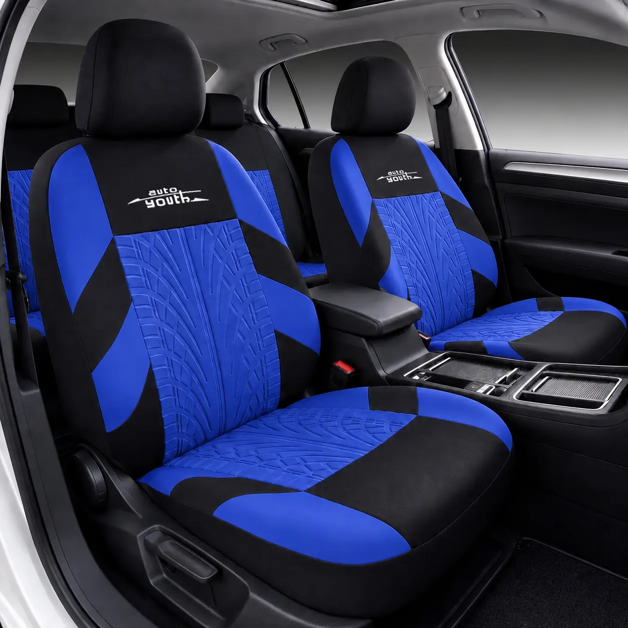 Full Set Car Seat Covers Universal, for Car Front & Rear 5 Seats, Embossed Polyester Cloth with Tire Track Details, Airbag Compatible, for passat b8 for audi a5 sportback for chevrolet, Car Interior Accessories
