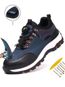 Steel Toe Work Shoes for Men Lightweight Breathable Walking Shoes Rotary Buckle Sneakers Anti-smash and Anti-Punctur Indestructible Shoes Comfortable Industrial & Construction Safety Boots