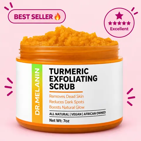 Dr.Melanin Turmeric Exfoliating Scrub Body Care Cleanser - Removes Dead Skin Reduces Dark Spots Boosts Natural Glow All Natural Vegan African Owned, Cleansing, Skin Exfoliate