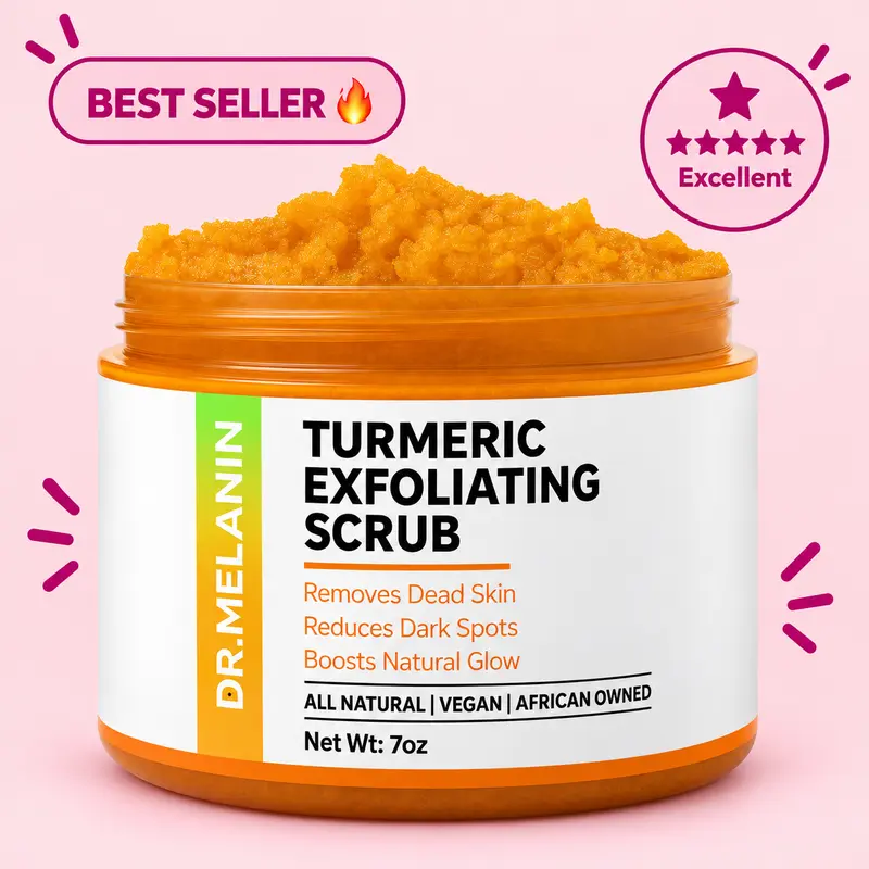 Dr.Melanin Turmeric Exfoliating Scrub Body Care Cleanser - Removes Dead Skin Reduces Dark Spots Boosts Natural Glow All Natural Vegan African Owned, Cleansing, Skin Exfoliate