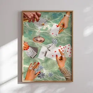 Vintage Playing Cards Wall Poster Unframed , Retro Poker Night Cards & Drinks, Retro Poster Unframed , Large Poster Unframed able, Bar Cart Decorations