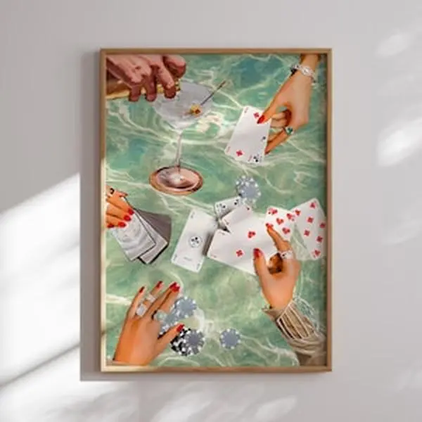 Vintage Playing Cards Wall Poster Unframed , Retro Poker Night Cards & Drinks, Retro Poster Unframed , Large Poster Unframed able, Bar Cart Decorations