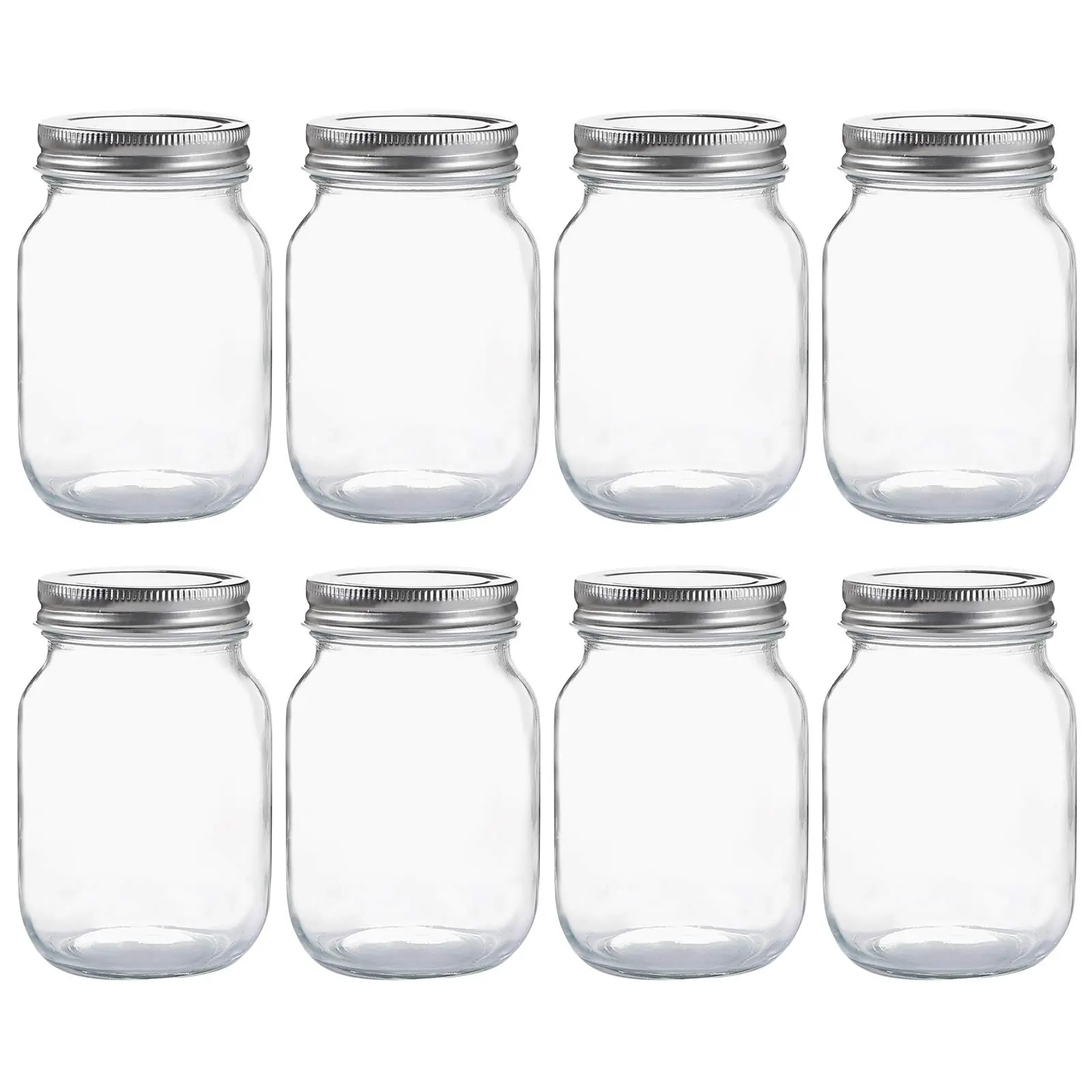 16 oz Clear Glass Regular Mouth Mason Jars with Silver Metal Sealing Lids, Kitchen Containers for Canning, Food Storage, DIY Projects (8-Pack)