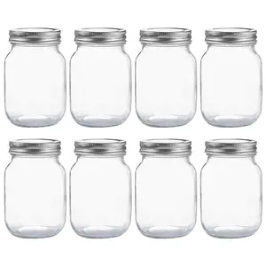 16 oz Clear Glass Regular Mouth Mason Jars with Silver Metal Sealing Lids, Kitchen Containers for Canning, Food Storage, DIY Projects (8-Pack)