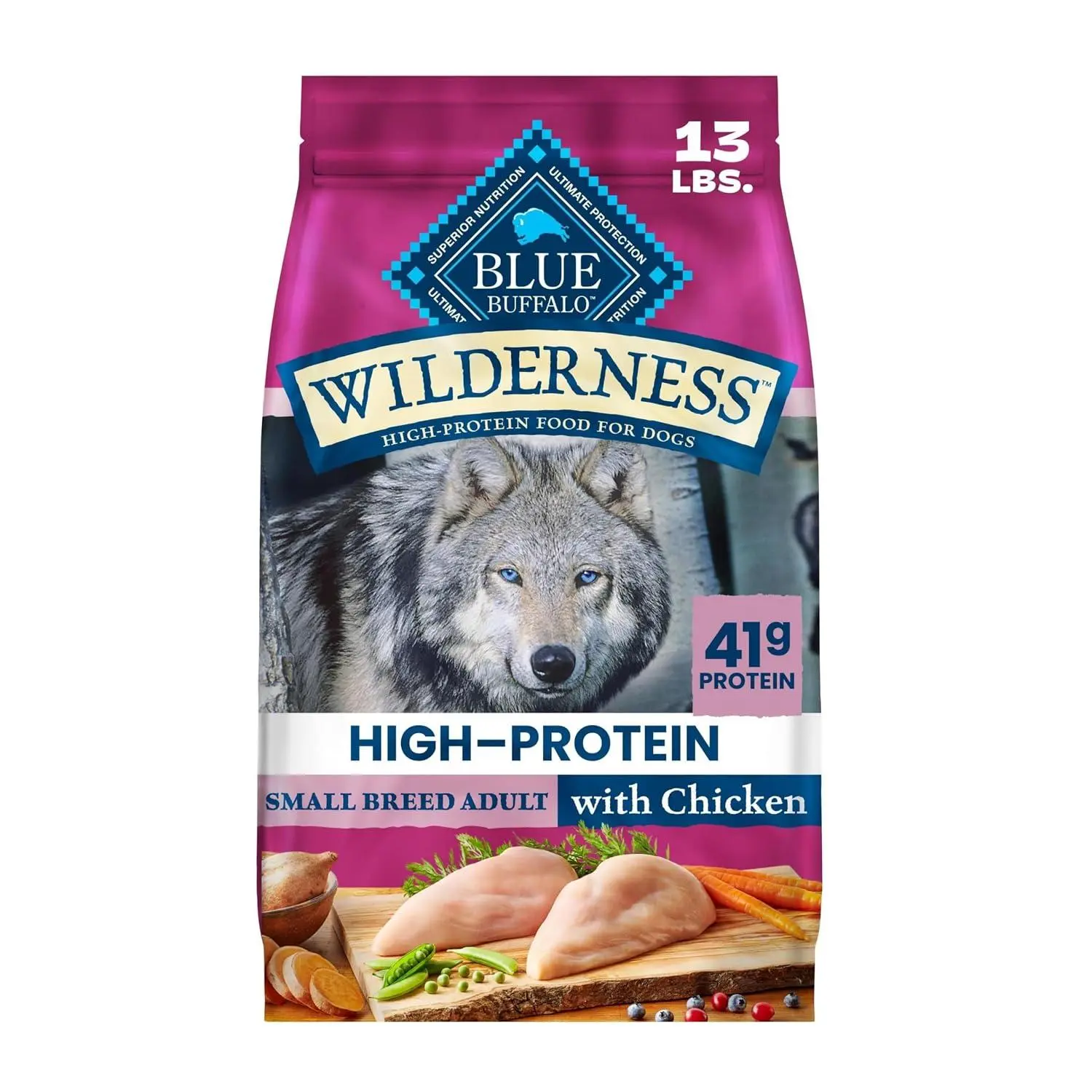 Blue Buffalo Wilderness Chicken Small Breed Adult Dry Dog Food with Wholesome Grains + Antioxidant-Rich Fruits & Veggies, 41g Protein, Supports High Energy Needs, Natural Ingredients, 4.5 lbs.