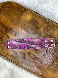 Nicki Crystal Studded Metallic Cowhide Cuff - Pink Mix