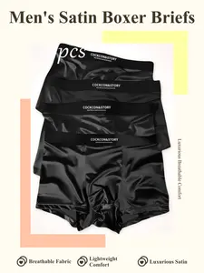Men's Satin Underwear Set, Breathable & Lightweight Design, Comfortable Fitted Fit, Plain Pattern, Ideal for Home & Travel Use, Boxers