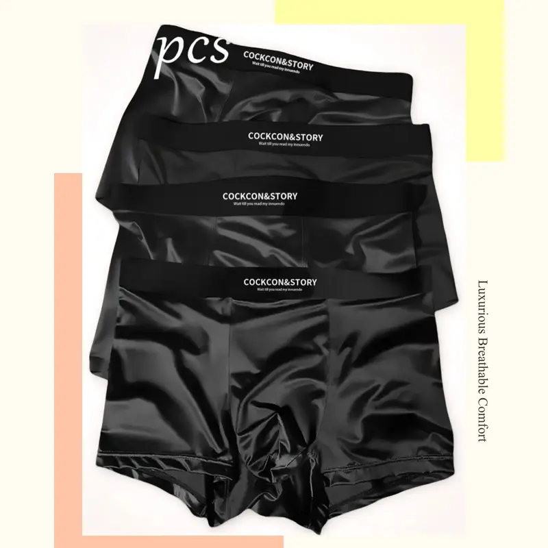 Men's Satin Underwear Set, Elastic Boxer Briefs, Breathable & Lightweight Design, Casual Comfortable Fitted Fit, Plain Pattern, Ideal for Home & Travel Use, Breathable Comfy Underwear