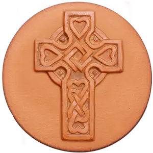 402 Celtic Cross Rycraft 2" round Cookie Stamp with handle and glaze, for decorating cookies, chocolate, fondant as well as paper and clay crafts. Handmade in the USA since 1968.