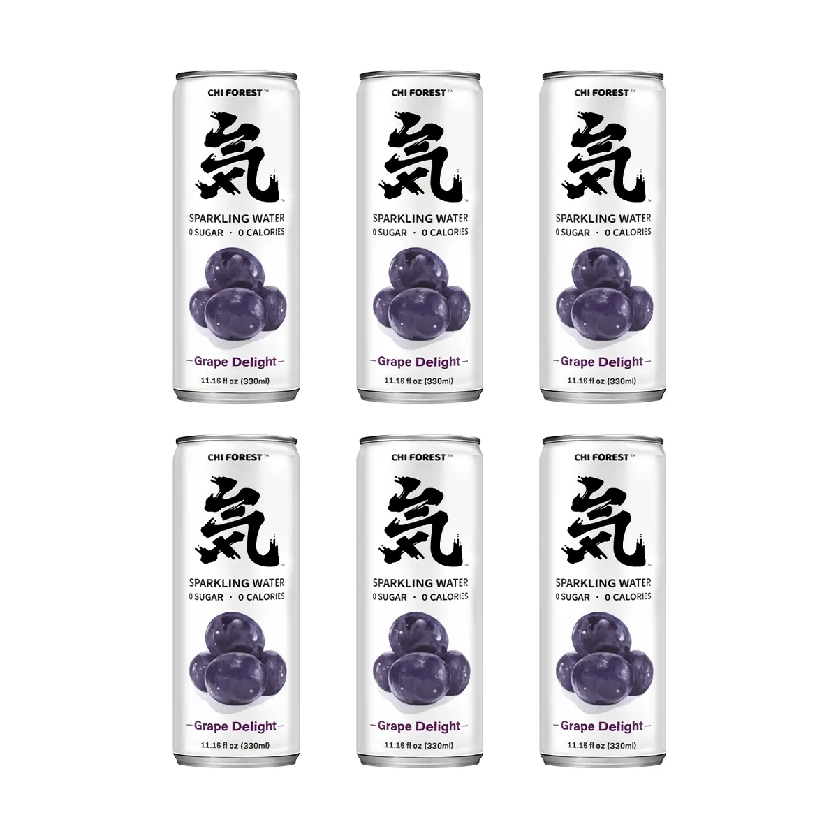 Chi Forest Sparkling Water, Black Grape Flavor, 0 Sugar 0 Calorie, 330ml Cans (6 Pack)