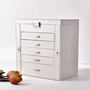 Synthetic Leather Huge Jewelry Box Mirrored Watch Organizer Necklace Ring Earring Storage Lockable Gift Case