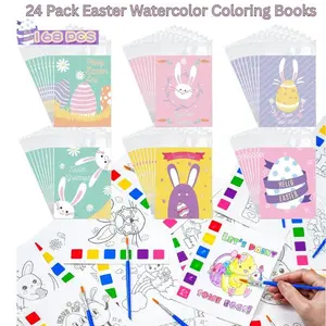 24 Pack Easter Watercolor Coloring Books – Kids Art & Craft Activity Set with Goodie Bags, Easter Basket Stuffers, Classroom Prizes, Party Favors & Gifts