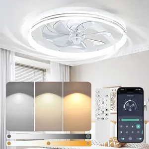 18'' Ceiling Fan with Light, Upgraded Low Profile Ceiling Fan with Light, Dimmable Flush Mount Ceiling Fan with Light, Fan light, 6 Speeds, App & Remote Control, Quiet Fan for Bedroom, Kitchen
