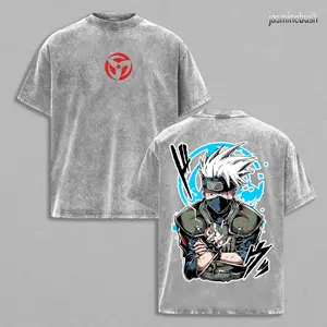 Naruto Ninja Anime T-shirt Kakashi Double Mangekyou Sharingan Graphic Tee, Vintage Oversized Unisex Streetwear, Manga Gifts for Him Her Casual Loose Basic Casual Printed