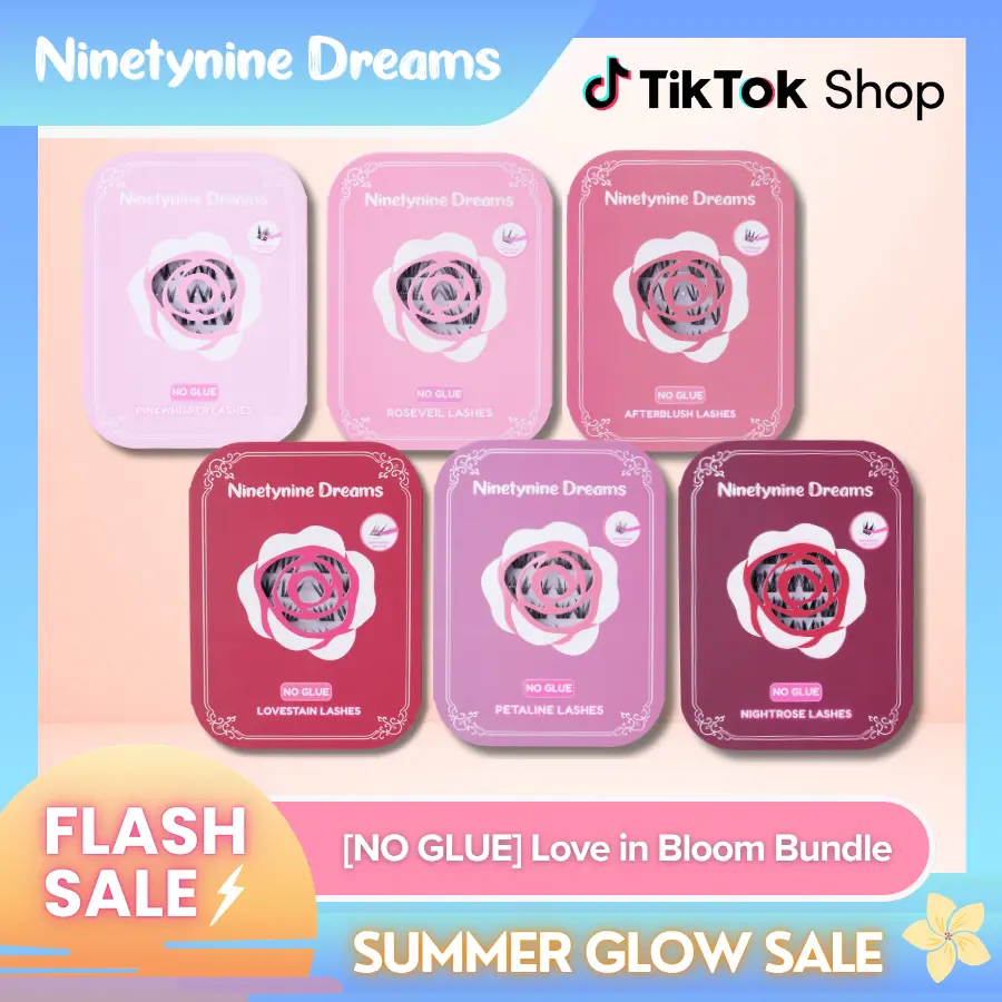 Ninetynine Dreams Love in Bloom [NO GLUE] Self-Adhesive Lashes Bundle (6 Styles) | Press-On Eyelash Clusters, Ultra-Thin Self-Adhesive Jelly Band - Beginner Friendly Lightweight Easy Apply DIY Individual False Eyelashes, Must-Have Best Selling Gift Set