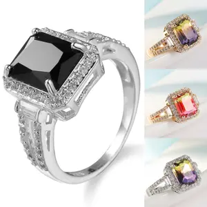 Creative Couple's Fashion Ring — Tourmaline-Colored Band with Black Zircon Accent
