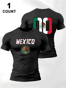 Men's Round Neck Short Sleeve T-Shirt, Mexican Ball Jersey Theme, Casual Daily Wear, Comfortable Fashion Design, Breathable, Streetwear, Perfect Gift Choice, Cultural