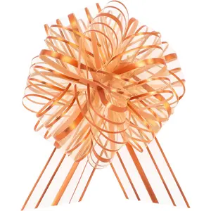 6 count Pull Bow Large 6 Inch Organza Pull Bow Present Wrapping Pull Bow with Ribbon for Gift Wrapping Baskets Wedding (Orange)