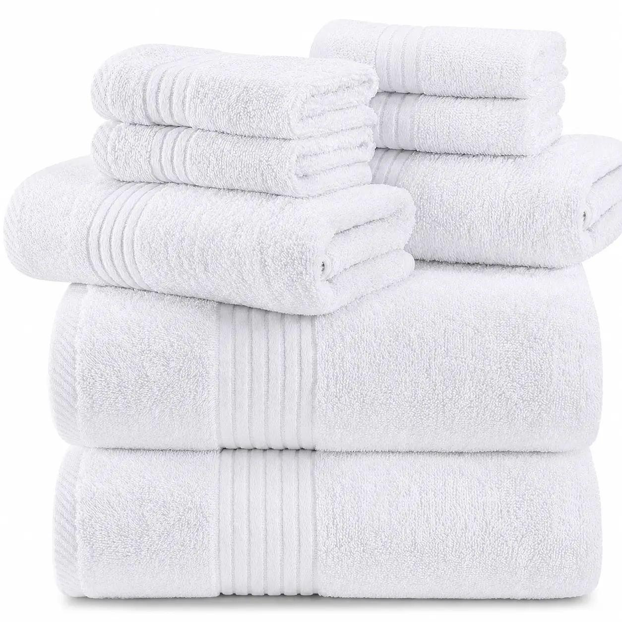 8‑Piece Premium Towel Set, 100% Ring‑Spun Cotton, 2 Bath Towels + 2 Hand Towels + 4 Washcloths, Highly Absorbent Soft Towels for Bathroom, Hotel, Spa & Sports