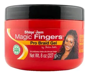 Ampro SHINE N JAM MAGIC FINGER PRO BRAID GEL - 8oz Strong Hold Shiny Curls Lightweight Haircare Styling Mousse