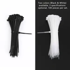 Black & White Nylon Cable Ties | Self-Locking Zip Ties for Wire Management, 3 Sizes Available, 100PCS Per Set