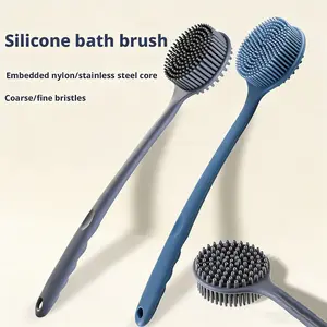 stuff for bathroom,Lazy Person Bathing Tool Back Scrubber Silicone Bath Double-Sided Large Long Handle Shower Brush Massage Brush
