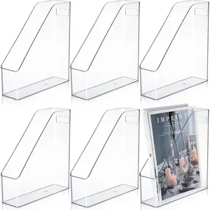 6 Pcs Clear Acrylic Magazine File Holder Plastic Desk Organizer with Handle Vertical Magazine Rack Desk Folder Document Storage Organizer for Home Office School Work Study Desktop Supplies