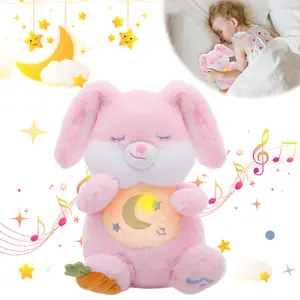 MIAODAM Easter Breathing Bunny Sleep Buddy with Realistic Breathing Motion and Lights Music for Anxiety Relief Sleep pet Best Gift for Easter