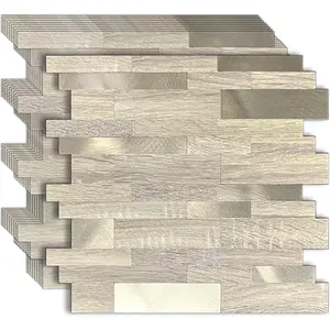 10-Sheet Peel and Stick Backsplash Tile, PVC Mixed Metal Stick  Backsplash Tiles for Kitchen (10, Wooden Beige+Frosted Champagne)