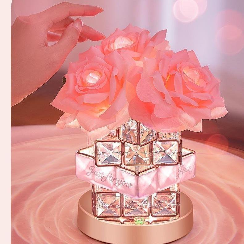 Colorful USB-Powered Crystal Rose Lamp - A warm and charming bedroom decorative lamp that can be used as a bedside lamp, birthday gift, or table lamp. Suitable as a gift for your girlfriend, mother, anniversary, or wedding anniversary.