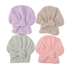 Women's 2026 New 2-Piece/4-Piece Coral Fleece Dry Hair Cap, Thick Super Long Hair-Friendly, Super Absorbent Cotton Quick-Drying Head Towel with Bow (Sports & Outdoor Accessory Hat)