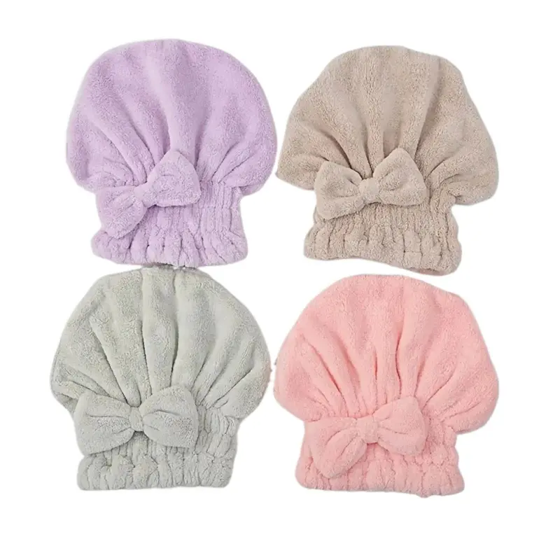 Women's 2026 New 2pc/4pcs Coral Fleece Dry Hair Cap Set, Thick Super Long Hair-Friendly, Super Absorbent Quick-Drying Shower Head Towel with Bow for Adults (Sports & Outdoor Accessory Hat)
