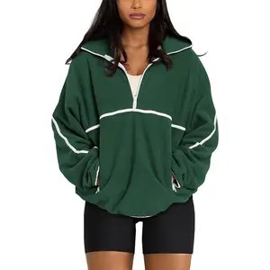 Womens Half Zip Pullover Sweatshirt Sherpa Fleece Jacket Oversized Sweatshirts Warm Fuzzy Sweaters Pockets