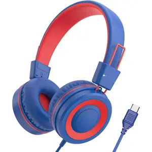 Upgrade USB Type C  Headphone for School, 94dB Safe Volume Limited,  Stereo Sound, Foldable Lightweight On-Ear Headphones for Boys/Girls/Students/Tablet/Travel(Navy Blue)