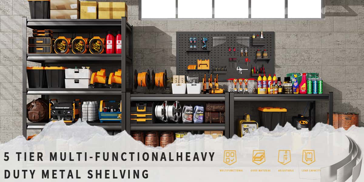Heavy-Duty Garage Shelving Unit; Adjustable 5-Tier Metal Garage Shelving with 2,500-Pound Weight Capacity; Ideal for Basements, Garages, Storage Rooms, and Kitchens