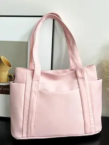 Women's Solid Color Large Capacity Shoulder Bag, Fashionable Zipper Tote Bag for Work & Daily Used, Casual Trendy Versatile High-quality Daily Commuting Bag