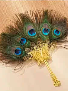 Elegant Handheld Peacock Fan for Weddings and Formal Events, No Power Required, Faux Peacock Feather Design, Wedding Accessory