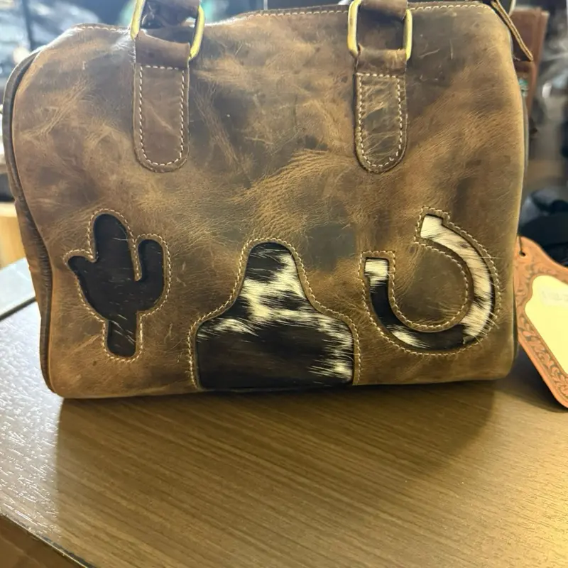 Small Distressed Leather Western-Style Speedy Handbag