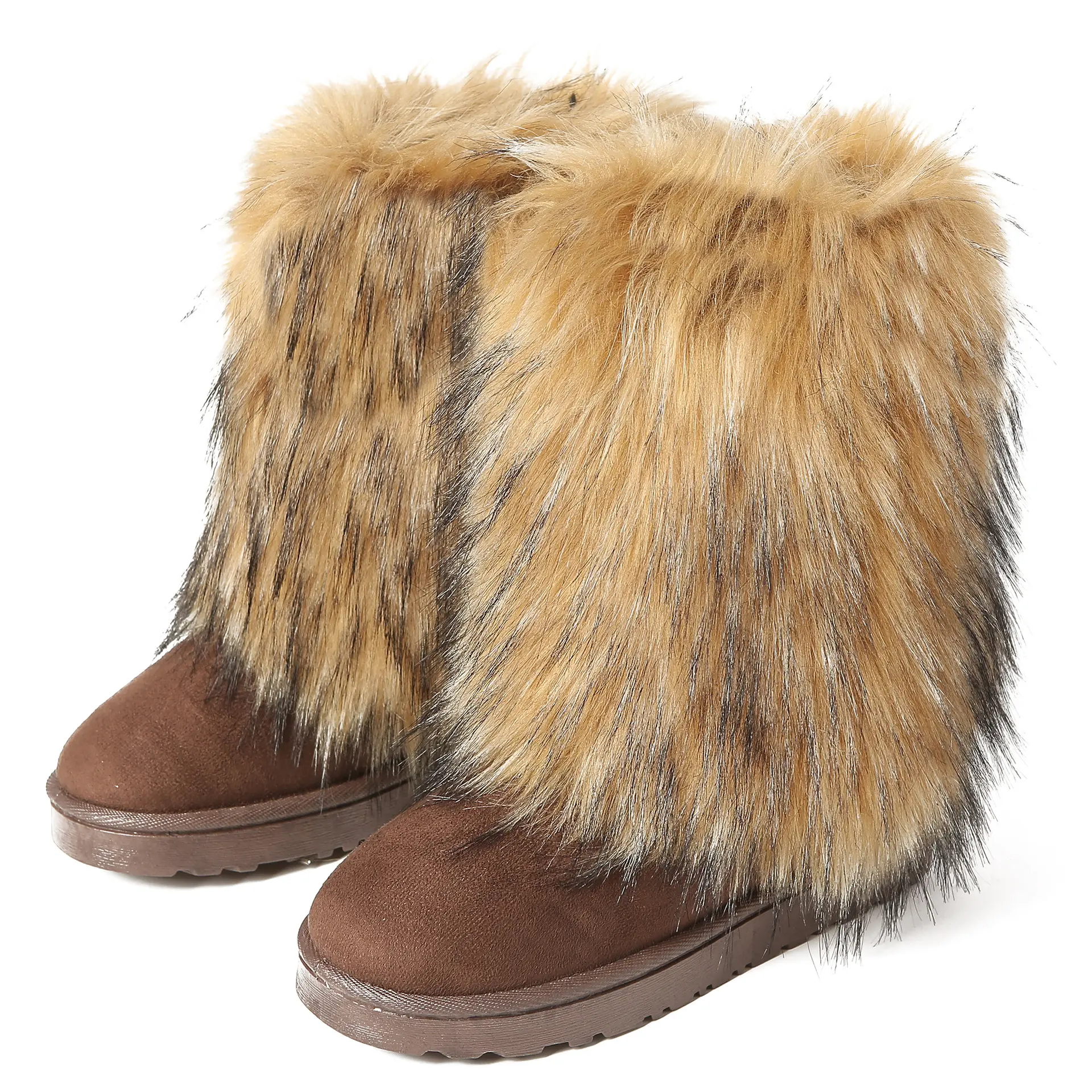 Euro American Cross Border New Furry Boots Winter Y2K Girl Trendy Chunky Mid Calf Furboots cowgirl boots