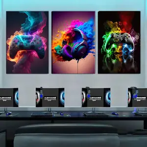 Gaming Room Decor Wall Art Set of 3 - Video Gaming Controller Gamer Wall Decor, Gaming Canvas Poster Room Decor for Boys Room Kids Game Room Bedroom Unframed Art Print Modern Art Design Modern Home Decor