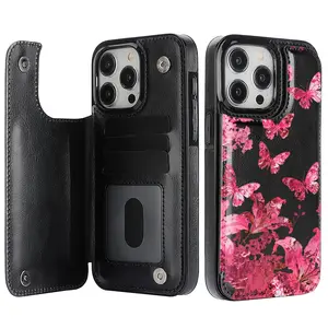 Vintage-style rose, lily, and butterfly design, made of durable TPU, includes a card slot and offers various functionalities suitable for bank and transit cards. Compatible with iPhone 17, 16, 15, 14, 13, 12, Samsung, and other models.