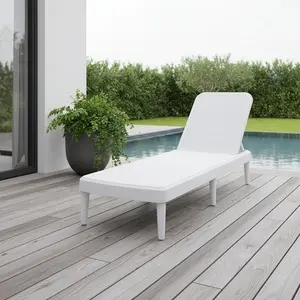 HomeRoots Heavy-Duty White Plastic Outdoor Stacking Chaise Lounge Chair, 34.60x75x25 in. - Outdoor Lounge Chair