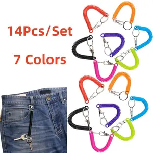 14 Packs Spiral Retractable Spring Coil Keychain, Theftproof Anti-lost Stretch Cord Safety Key Ring with Metal Lobster Clasp for Keys Wallet Cellphone and Other Important Item