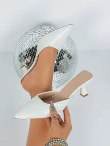 Crocodile Pattern Pointed Toe Mid-Heel Sandals, Outdoor Wear Open-Toe Half Slip-On Women's Shoes, Versatile Commuter Footwear