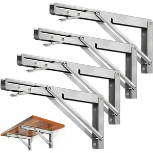 Folding Shelf Brackets - 10 Inch Heavy Duty Stainless Steel Collapsible Shelf Bracket for Bench Table, Space Saving DIY Bracket (4PCS)