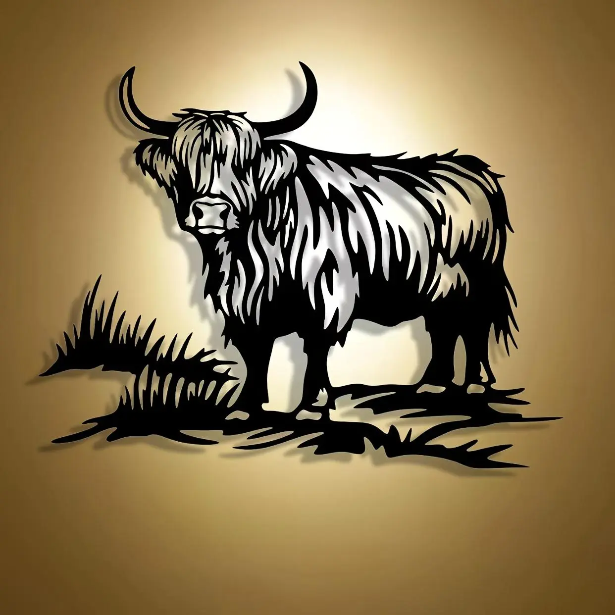 Highland Bull Design Western Wall Art, Art Work For Wall Decor, Creative Modern Decoration Metal Wall Decor, Wall Hanging Decor for Home Office Living Room Bedroom Cafe Bar, Ornaments