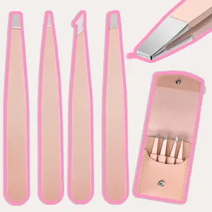 Stainless Steel Eyebrow Tweezers Set, 4pcs Multifunctional Eyebrow Trimmers with Case, Precision Slant Tip Angle Tip Pointed Tip Makeup Tools Cosmetic, Skincare Tools