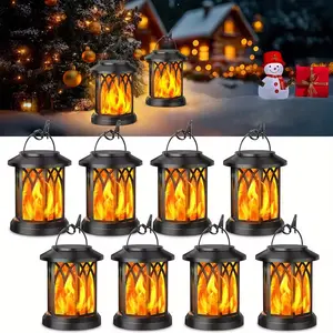 Solar Lights Outdoor Garden, 1/2/4/8 Pack Hanging Solar Lanterns with Realistic Flickering Flame LED, Waterproof Flame Effect Garden Ornaments for Pathway Patio Decoration