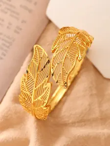 1pcs Middle Eastern Ramadan Copper Plated 24k Leaf Hollow Out Women's Open Wide Bracelet, Vintage Luxury Daily Accessory