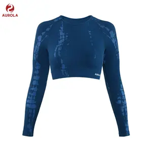 AUROLA Serpent Snake Long Sleeve Shirts for Women, Seamless Workout Crop Tops Crew Neck Cropped T Shirt Athletic Yoga SpringStatements Gym Outfit Tee Gym Exercise Activewear